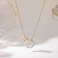Collier en acier inoxydable Novirassine plaqué or 18 carats avec cercles entrelacés, anneau en perle, corde dorée, bijoux élégants et délicats pour femmes