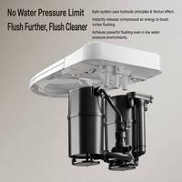 WC monobloc moderne en céramique sans électricité, avec chasse d'eau pulsée et bidet intégré, réservoir dissimulé et chasse d'eau à commande au pied