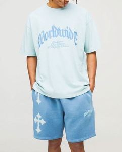 Ensemble T-shirt et short bleu surdimensionné avec appliqué croix, 2 pièces, survêtement homme, survêtements avec logo 3D pour homme - Product Image 3