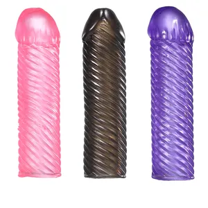 Kondom mainan seks lateks lengan fleksibel Penis pria penggunaan pribadi karet kondom pribadi Extender