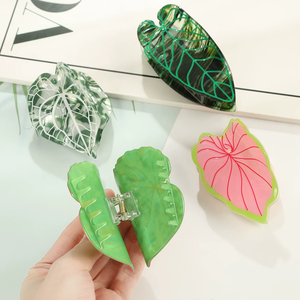 Yi YHJ Accessori per Capelli da Donna in Stock, Fermaglio Grande con Design a Foglia Verde, Clip per Capelli in Acetato Personalizzata, Consegna Rapida - Product Image 2