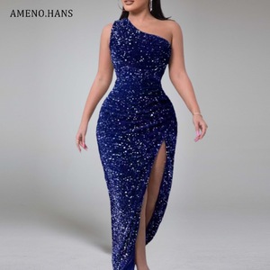 <strong>Sequin</strong> Embellished Fit and <strong>Flare</strong> With One Shoulder Detail in Evening Dress - Product Image 6