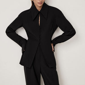 Nuovo arrivo 2025 giacca da <span class=keywords><strong>donna</strong></span> Slim Fit su misura nera clessidra Blazer e pantaloni 2 pezzi - Product Image 2