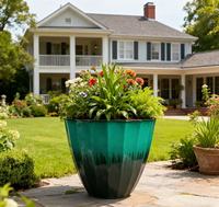 Pot de fleurs conique vertical moderne en PP dégradé, côtelé, finition brillante, 8 pouces, léger, durable, avec trou de drainage pour la maison