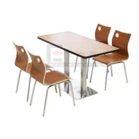 Everpretty आधुनिक डिजाइन गर्म बिक्री स्कूल फर्नीचर कैंटीन 4-व्यक्ति रेस्तरां के लिए लकड़ी खाने की मेज और कुर्सी सेट