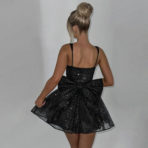 Vestido de cóctel para mujer, sin tirantes, línea A, con lazo brillante, minivestido translúcido, traje de fiesta - Product Image 3