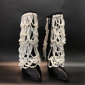 รองเท้าบูทส้นสูงประดับมุก ดีไซน์ทันสมัย เซ็กซี่ สำหรับผู้หญิง ใส่ได้ในฤดูหนาว - Product Image 3