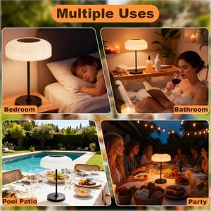 Solar LED Cordless <b>Table</b> Lamp Outdoor Waterproof Portable Touch Dimmable Rechargeable 360 Beam Angle High Brightness Garden - Product Image 6