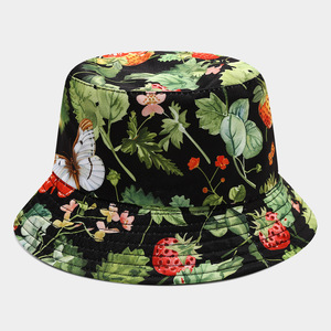 Levendige groene achtergrond groenteprint emmerhoed voor heren dames, nieuwigheid cartoon groentepatroon visserspet opvouwbare zonnehoed - Product Image 2
