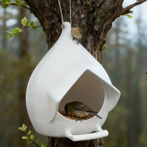 Plastic Hanging Bird Feeder 13x12.5x11cm White Glossy Outdoor For Pet Birds - Product Image 1