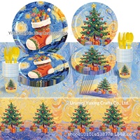 Neue Weihnachtsthemen-Party-Geschirrset Vincent Van Gogh Party-Dekoration Einweg-Pappteller Becher Servietten Feiertagsdekoration