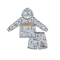 Ensemble de survêtement personnalisé pour garçons : sweat à capuche et short imprimé camouflage, 2 pièces, tenue décontractée pour le jour du match