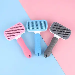 Press Pet Dog Grooming Brush Cat Comb Automatic Hair Removal Rubber Handle