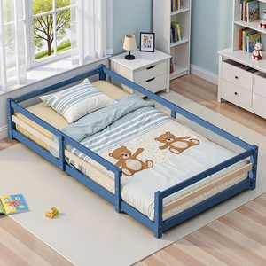 <span class=keywords><strong>Letto</strong></span> <span class=keywords><strong>Montessori</strong></span> per Bambini in Legno Massello con Sponda Alta di Sicurezza, per Uso in Camera da <span class=keywords><strong>Letto</strong></span>, per Bambini e Bambine, Blu Grigio - Product Image 3