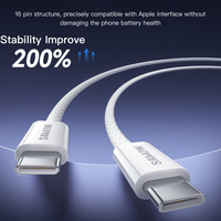 Cable USB-C a USB-C SAMZHE de 100W 5A, Cable de Carga Rápida y Transferencia de Datos, Cable Trenzado Blanco para iPhone, iPad, Laptop, Banco de Energía