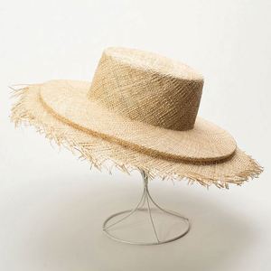 Sombrero de Paja Bao de Lujo Personalizado, Semielaborado, con Borde Plano y Flecos, Impresión Serigráfica - Product Image 1