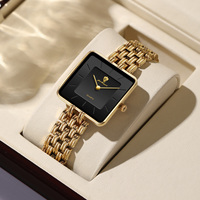 Montres de luxe Gohuos 7826, or et noir, pour femmes, design simple et tendance, cadran carré, étanches, quartz, acier inoxydable.