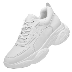 Chaussures pour hommes en cuir de vache blanc, nouvelle mode, respirantes en maille, à semelle épaisse, à talon haut, sport décontracté, rehaussantes - Product Image 5