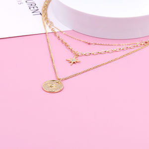 यूरोपीय ठाठ स्टार कम्पास क्रिस्टल लटकन तीन परत गला घोंटना रेट्रो हार गहने महिलाओं बोहेमियन गौण उपहार थोक - Product Image 3