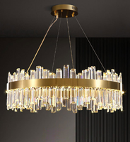 Lustre LED en cristal de luxe moderne, utilisation intérieure, suspension dorée post-moderne à intensité variable anti-éblouissement pour villa, restaurant, salon