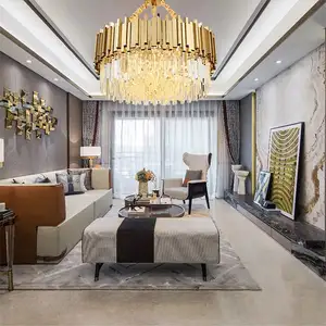 Modern luxury Living Room light hotel villa led lamp large round ceiling mounted lighting k9 pendant lights crystal chandelier
