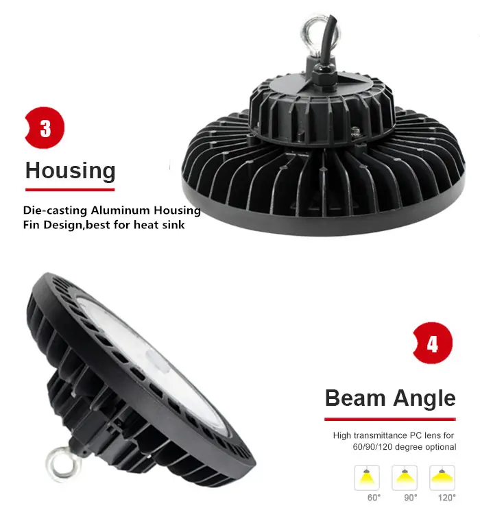 빠른 배송 ufo led 하이 베이 100w 150w 200w 240w 300w dlc 상업 산업 창고 작업장 빛 120-277v