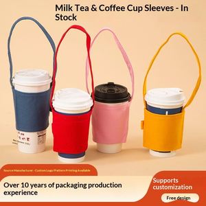 En stock : Sac de transport pour café à emporter en toile, style moderne et minimaliste, manchon écologique pour tasse de thé au lait, emballage personnalisable, logo sur mesure - Product Image 2