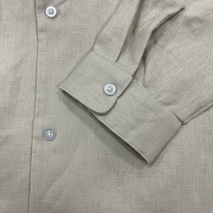 Commercio all'ingrosso personalizzato Logo lino sottile ampia a maniche lunghe bianco tinta unita fresco <span class=keywords><strong>abbigliamento</strong></span> estivo camicia di lino da <span class=keywords><strong>uomo</strong></span> - Product Image 6