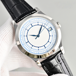 Orologio da Polso Meccanico Automatico di Lusso da Uomo 38mm, Quadrante Argento con Scala Blu, Display Data, Vetro Zaffiro - Product Image 1
