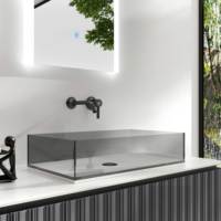 1650mm Modern Luxury Floating MDF Bathroom Vanity Cabinet LED Mirror 3D Fluted Texture Grey Glass Basin Sintered Stone Hotel