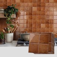 Carreaux muraux carrés autocollants 3D en gel terracotta caramel, imperméables, à coller soi-même, pour cuisine