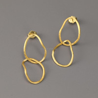 Lotus Fun Boucles d'oreilles pendantes minimalistes irrégulières à double anneau, faites à la main en argent 925, boucles d'oreilles longues abstraites, bijoux tendance