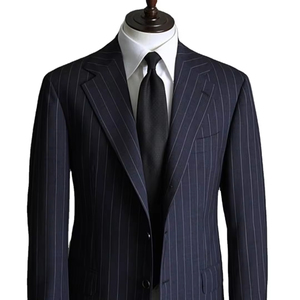 <span class=keywords><strong>Blazer</strong></span> Slim Fit <span class=keywords><strong>da</strong></span> <span class=keywords><strong>uomo</strong></span> a righe <span class=keywords><strong>blu</strong></span> scuro su misura fatti a mano per matrimonio abbigliamento Casual formale abito monopetto per <span class=keywords><strong>uomo</strong></span> - Product Image 1