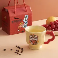 Tasse en céramique de danse du lion originale de luxe portable de haute qualité boîte-cadeau tasse en céramique au design classique