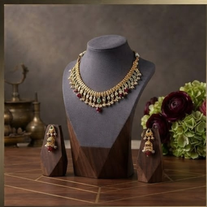 Ensemble collier et boucles d'oreilles Prayom doré avec perles d'eau douce pour femme, idéal pour les mariages et soirées tendance - Product Image 6