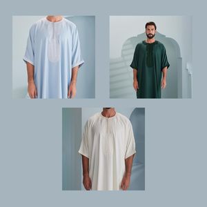 ثوب رجالي مغربي مريح بتطريز بسيط وأكمام قصيرة، ملابس إسلامية مخصصة، ثوب رجالي سادة بالجملة - Product Image 2