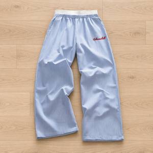 Pantalones Casuales de Hombre, de Pierna Ancha, Cintura Elástica, Bordados, con Rayas Blancas y Azules Vintage, de Popelina de Algodón, con Logotipo Personalizado - Product Image 1