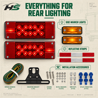 Feu arrière LED HSSH 12V, 28 LED, 205 mm, pour camion lourd, remorque, semi-remorque, véhicule de transport