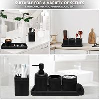 Ensemble de salle de bain 5 pièces en résine CF : Distributeur de savon, Gobelet, Porte-brosse à dents, Pot à cotons-tiges, Plateau – Accessoires de salle de bain pour la maison