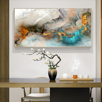 Décoration Murale Salon : Affiche Nuage Gris Clair, Bleu, Jaune – Impression Abstraite sur Toile – Thème Droits Humains