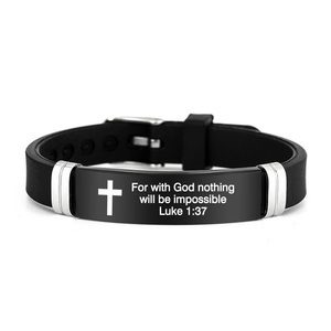 Pulsera Deportiva/Casual Unisex <span class=keywords><strong>de</strong></span> Acero Inoxidable con Versículos Bíblicos Grabados, Regalo para Días Festivos - Product Image 4