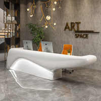 Comptoir de réception sur mesure en MDF laqué piano, fabriqué selon dessin, pour bureau, hôtel, salon, finition haute brillance, luxe, fabrication OEM