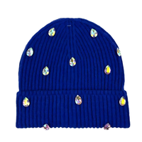 Bonnet de luxe orné de strass en cristal, bonnet d'hiver en acrylique doux à côtes verticales pour le shopping, les soirées et l'usage quotidien