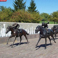 YOUFINE Centre équestre extérieur grande échelle pelouse décor hippodrome personnalisé Bronze Statue Jockey et cheval Sculpture