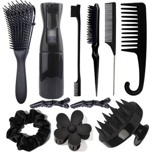 Set da 11 Pezzi <span class=keywords><strong>per</strong></span> <span class=keywords><strong>Parrucchiere</strong></span> e Barbiere: Pettini <span class=keywords><strong>per</strong></span> Capelli, Pettine a Denti Larghi <span class=keywords><strong>per</strong></span> Trucco, Flacone Spray ad Alta Pressione e Molletta a Fiore <span class=keywords><strong>per</strong></span> Uso in <span class=keywords><strong>Salone</strong></span> - Product Image 1