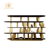 Bibliothèque de luxe moderne en acier inoxydable de haute qualité avec cadre doré pour salon, appartement, hôtel, bureau
