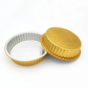 Recipiente de aluminio para sellado de alimentos, recipiente redondo de color dorado, hermético, de aluminio, 2000ml