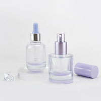 Flacon cosmétique en verre géométrique violet clair avec dégradé violet foncé, 30 ml et 40 ml, avec compte-gouttes et pulvérisateur, en verre flint