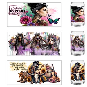 Vente en gros de divers motifs de wraps pour gobelets en verre de 16 oz, wraps pour canettes, motifs de dessins animés, fleurs, animaux, wraps Libbey, transferts pour gobelets - Product Image 1