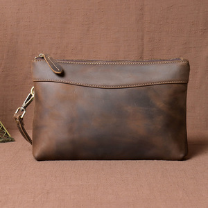 Factory Custom Genuine Leather Clutch Bag <b>Men</b> <b>Pouch</b> for iPad Handbag Leather Brown Clutch Wallet - Product Image 5